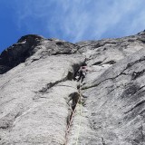 Sigi climbs one of the countless cracks (Photo: Bernhard)