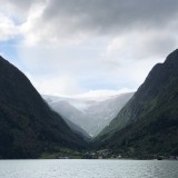 View to the fjord and glacier