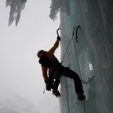 Sigi heads for the ice pillar (Photo: Richard)